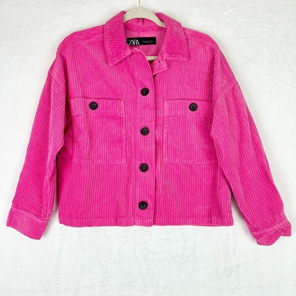 Zara Short Corduroy Overshirt Jacket Size XS Bubblegum Pink Oversized Cotton